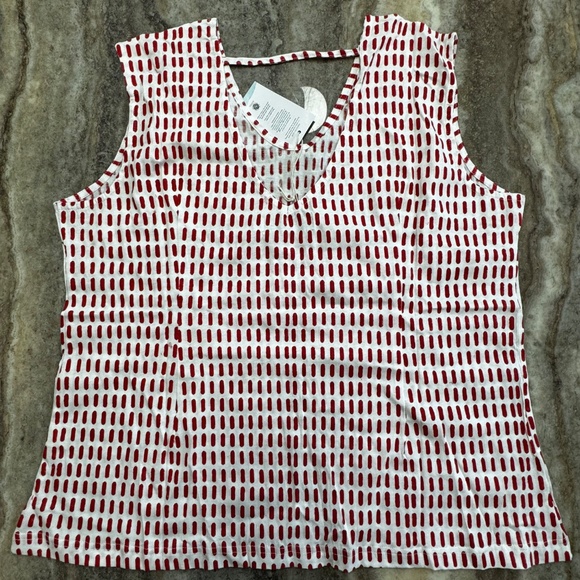 NWT- Passion Lilie- 100% Cotton White & Red Fireline Tank Top Geometric - Picture 3 of 3